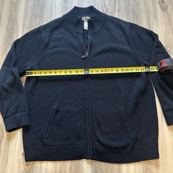 Vtg LL Bean XXL Men's Full Zip Sweater with Pockets Black Heavy Leather Pull EUC - Picture 7 of 9